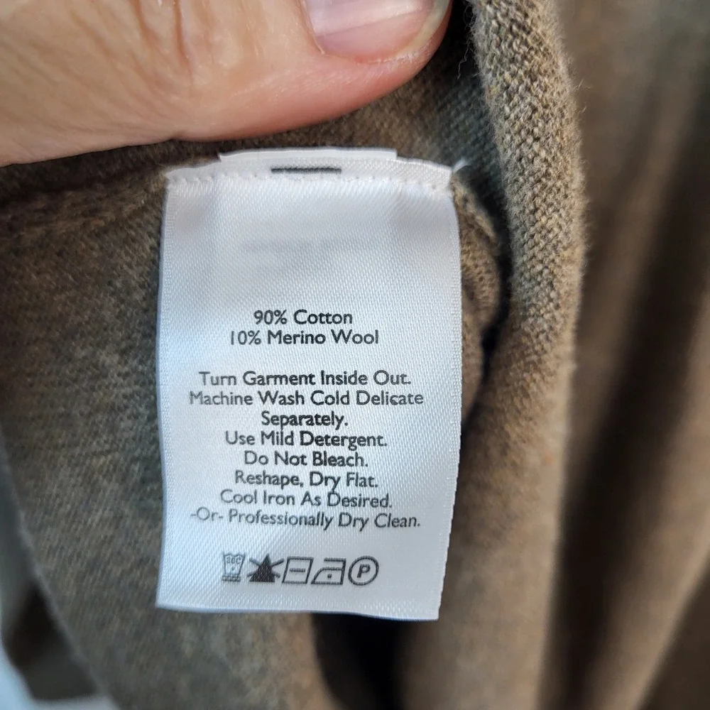 Eddie Bauer Mens XL V-Neck Sweater Cotton‎ Merino Wool Heathered Olive Brown
